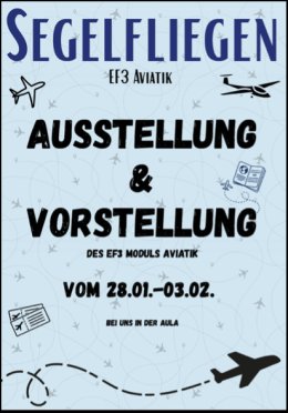 Segelflieger an der Sekundarschule - Vor den Sportferien haben wir im Wahlfach Aviatik der 3. Sek uns auf eine Ausstellung für die Schule vorbereitet. Die Idee war, dass wir einen Segelflieger in der Aula Präsentieren und den Schülerinnen und Schülern der Schule Meilen einen Einblick in die Aviatik, speziell der Segelfliegerei zu geben